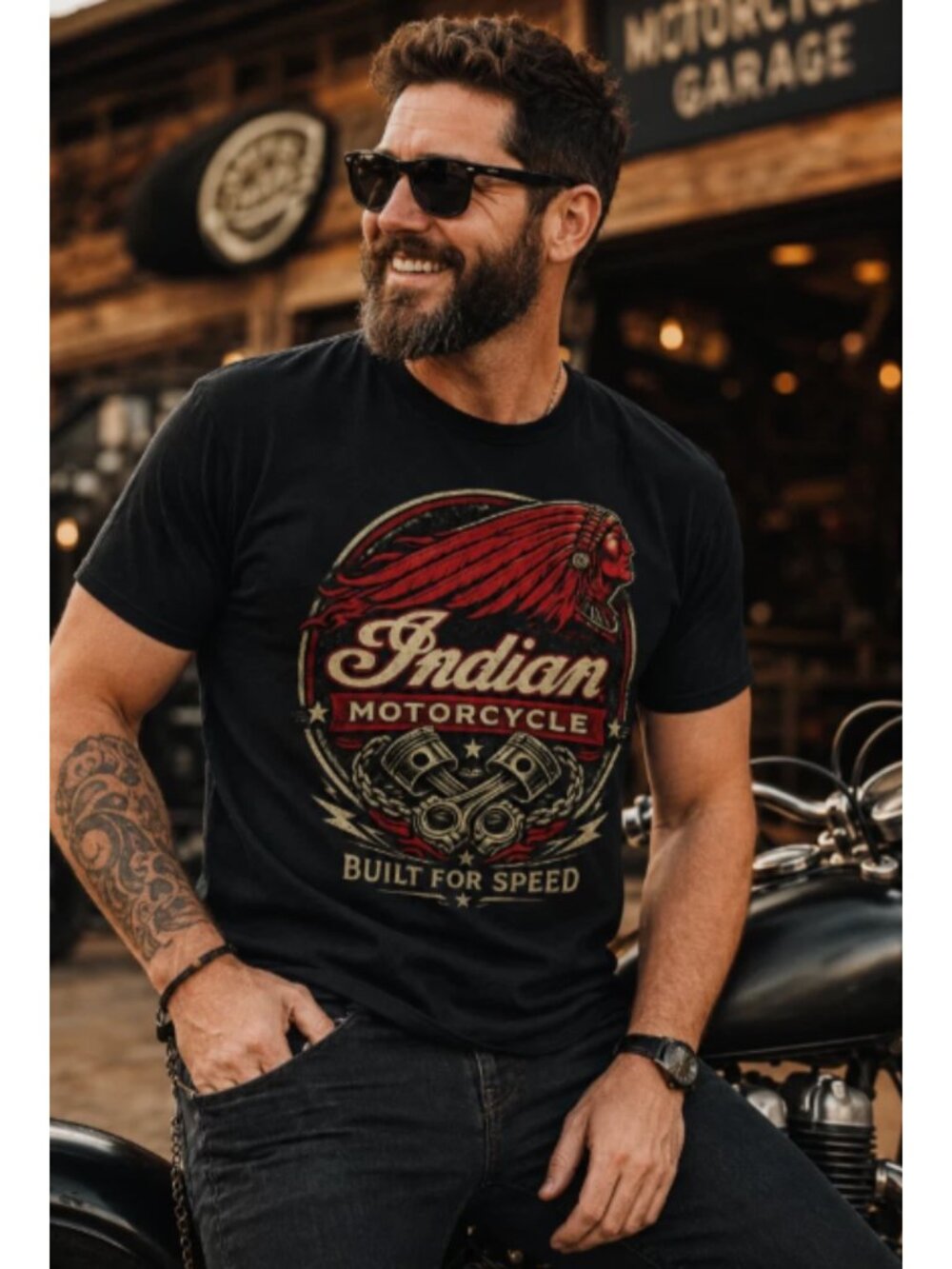 Indian Motorcycle Built For Speed Graphic Black T-Shirt